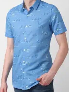 EUC Simon Carter Linen Blend Ibiza Button Down Short Sleeve Shirt 40 Slim Fit